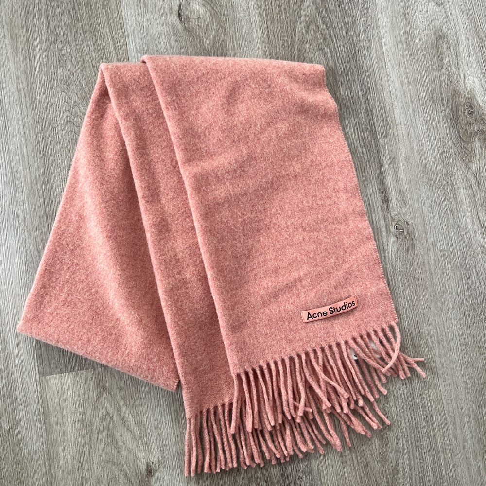Acne Studios Fringe Wool Scarf Rose Melange
